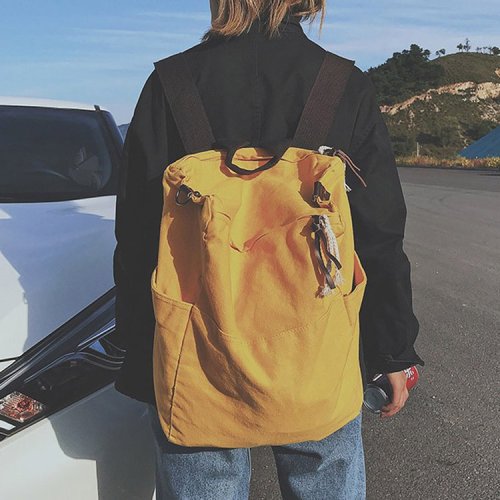 Vintage Style Pure Color Canvas Zipper Backpack