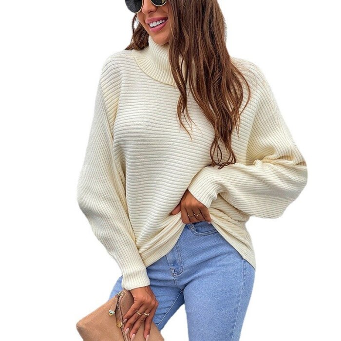 Soft Elegant knitted long Pullovers Women's sweater for Autumn 2021 winter new solid color two-lapel bat sleeve sweater jumpers