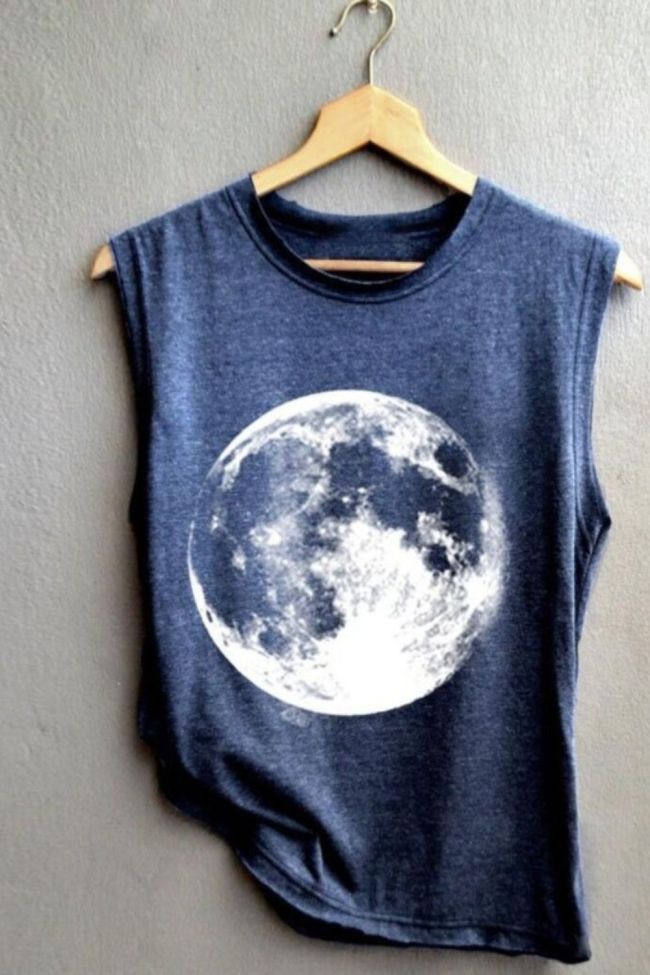 Women The Moon Print Vest Casual Loose Cotton Tank