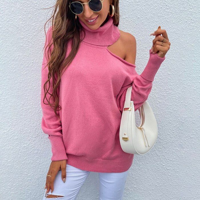 High Street Autumn black sweater 2021 winter new style knit pullovers two lapels leaking shoulder sexy sweater women pullovers
