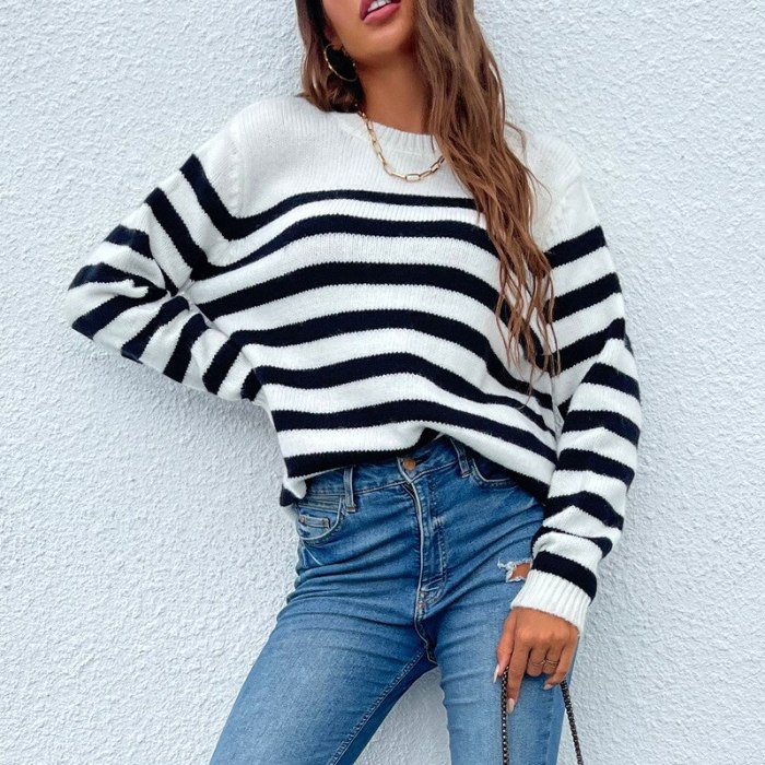 Autumn Winter Knit Women Sweater Pullovers 2021 Fall O-Neck Loose Thick Striped Printing Pullovers Casual Women Sweater