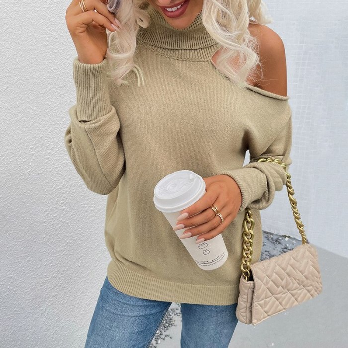 High Street Autumn black sweater 2021 winter new style knit pullovers two lapels leaking shoulder sexy sweater women pullovers
