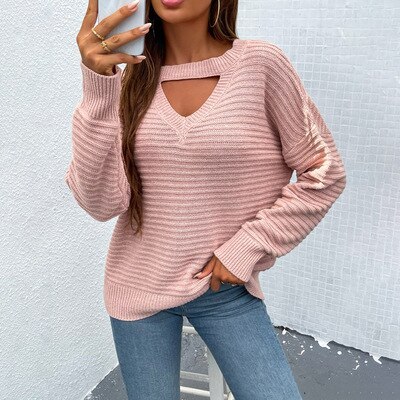 Autumn Women Fashion Solid Sweater Pullovers O-Neck Loose Hollow Out Pullovers Tops Female Knit Sweater Pullovers