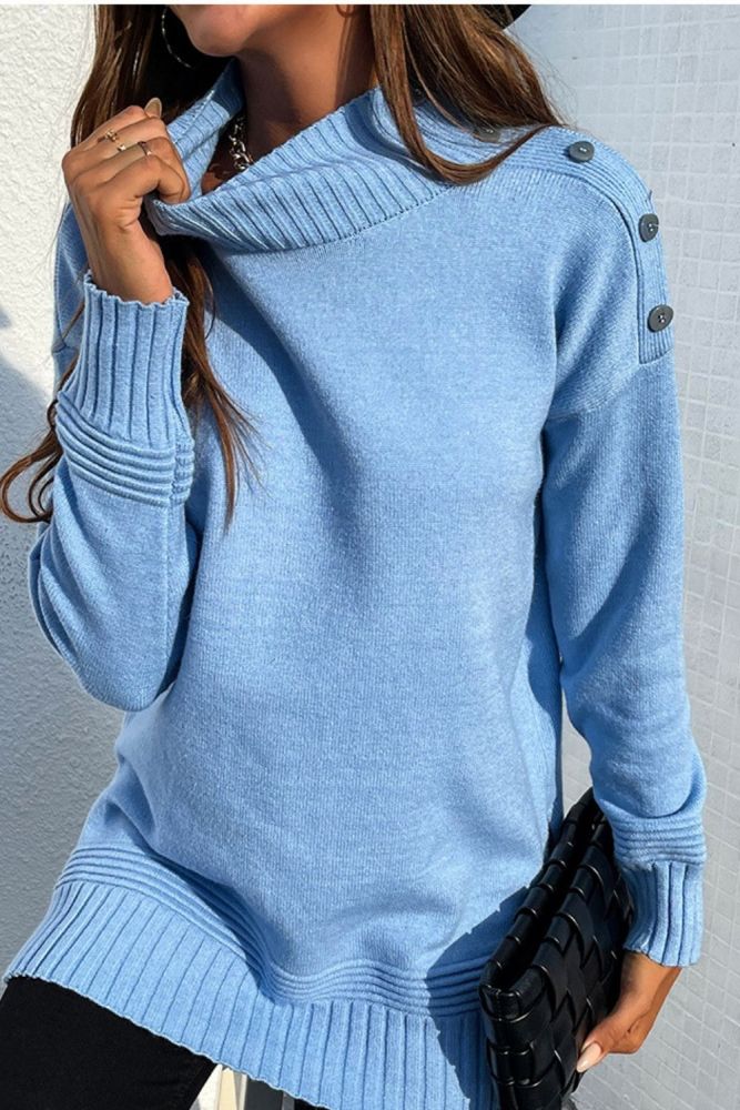 Autumn Winter Women Turtleneck Sweater Knitted Button Oversize Warm Pullovers Sweater Long Sleeve Slim Loose Jumper