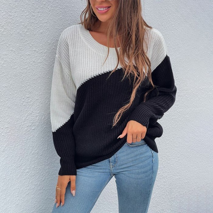 Patchwork Sweater Pullover Women Autumn Winter O Neck Long Sleeve Chic Casual Loose Sweaters Jumper Female Oversized Knitted Top