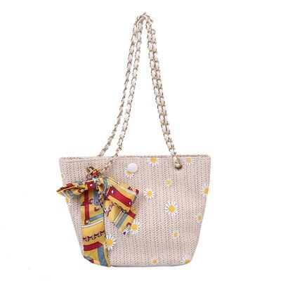 Women Handbags Straw Woven Bag Summer Japanese Straw Chain Shoulder Bag Fashion Simple Handmade Beach Crossbody Bag For Women