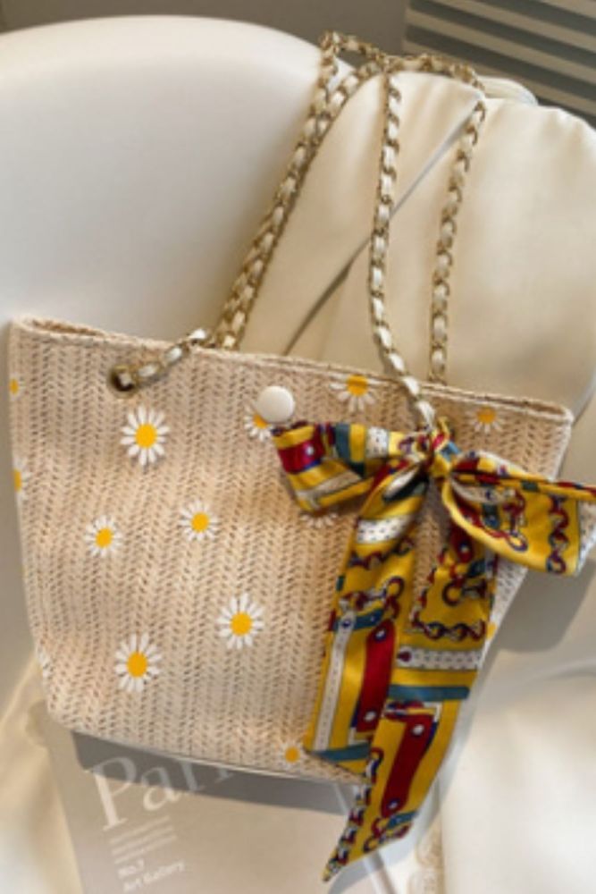 Women Handbags Straw Woven Bag Summer Japanese Straw Chain Shoulder Bag Fashion Simple Handmade Beach Crossbody Bag For Women