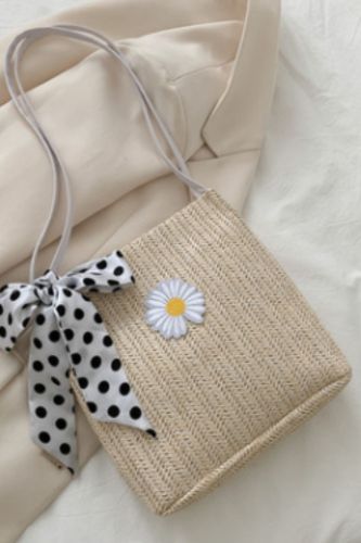 Women Summer Woven Bucket Bag Ladies Daisy Handbag Wild Silk Scarf Shoulder Bags 2021 New Trend Fashion