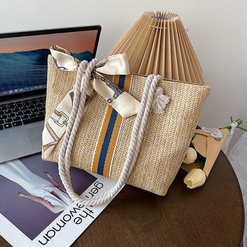 Large Capacity Simple Straw Bag New Fashion Woven Women's Tote Shoulder Bag Trendy Striped Buckle Handbags for Women 2021 Summer