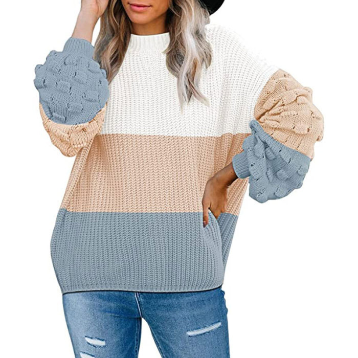 Autumn  Lantern Sleeve Women's Sweater Hollow Out Ladies Jumper Solid O-Neck Casual Sweaters Female Elegant Knitted Pullover