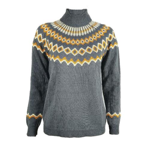 Plus Size Women Turtleneck Sweater Autumn Jacquard Weave Long Sleeve Jumpers Pullover Knit Sweater Streetwear