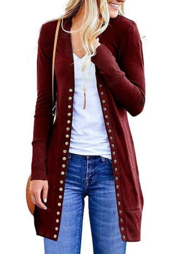 Knitted Sweaters Coat Women Fashion Autumn Long Sleeve Single Breasted Cardigan Slim Solid Color Mid-Length Outwear