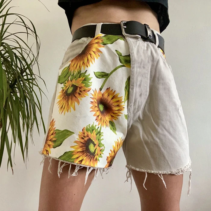 Summer Fashion Women's Trend Streetwear Printed Imitation Denim Shorts High Waist Casual Sport Elegant Slim Cool Shorts(no belt)