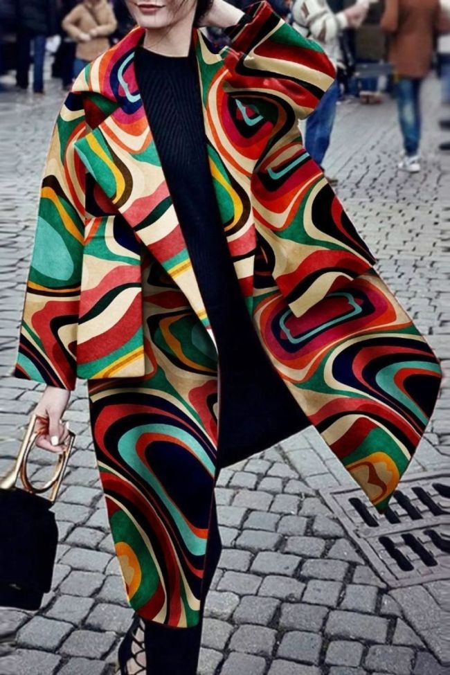 2021 Fashion Women Winter Loose Designer Coat Oversize Elegant Streetwear Colorful Print Coat