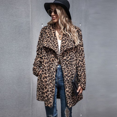 Women Long  Jacket Autumn Winter Plush Warm Coat Outwear Female Faux Leopard Fur Coats Ladies Soft Fluffy Overcoats Plus Size