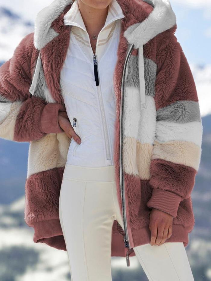 5XL Plus Size Women's Winter Coat Oversized Fashion Casual Stitching Plaid Clothes Hooded Zipper Ladies Lamb Hair Coat Korean