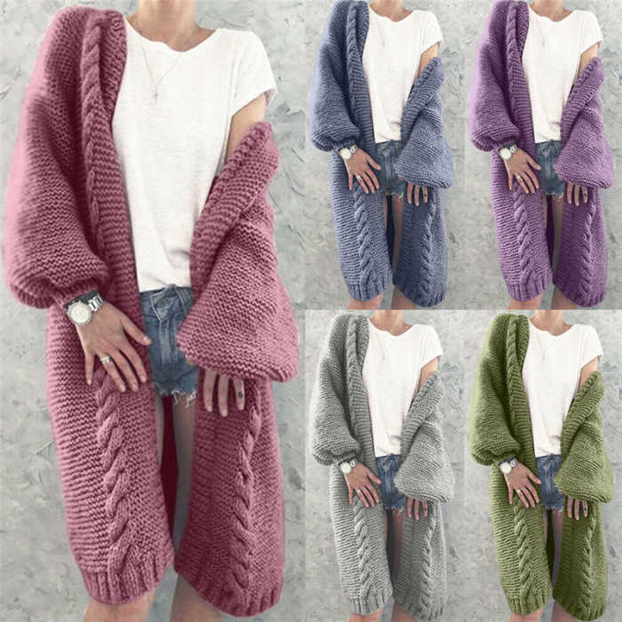 Women Hot Warm Knitted Long Cardigan Coat