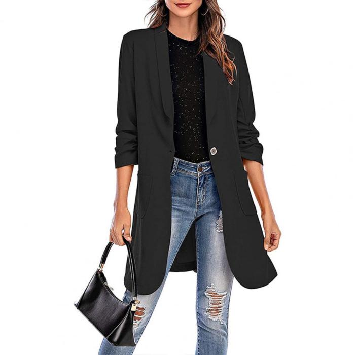 Women's Blazer 2021 Solid Color Office Casual Jacket Long Sleeve Button Pocket Fashion Elegant Women Blazer