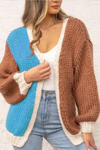 Women Color Matching Knitted Cardigan