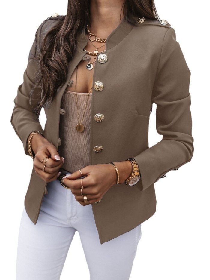 2021 Long Sleeve Slim Breasted Blazer Jacket Cardigan Overcoat College