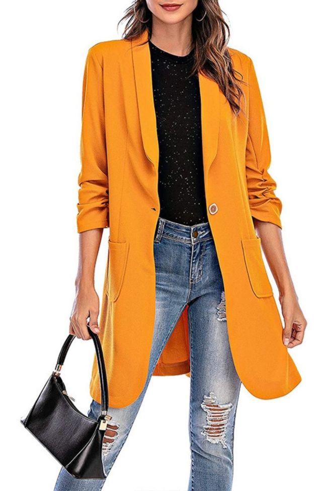 Women's Blazer 2021 Solid Color Office Casual Jacket Long Sleeve Button Pocket Fashion Elegant Women Blazer