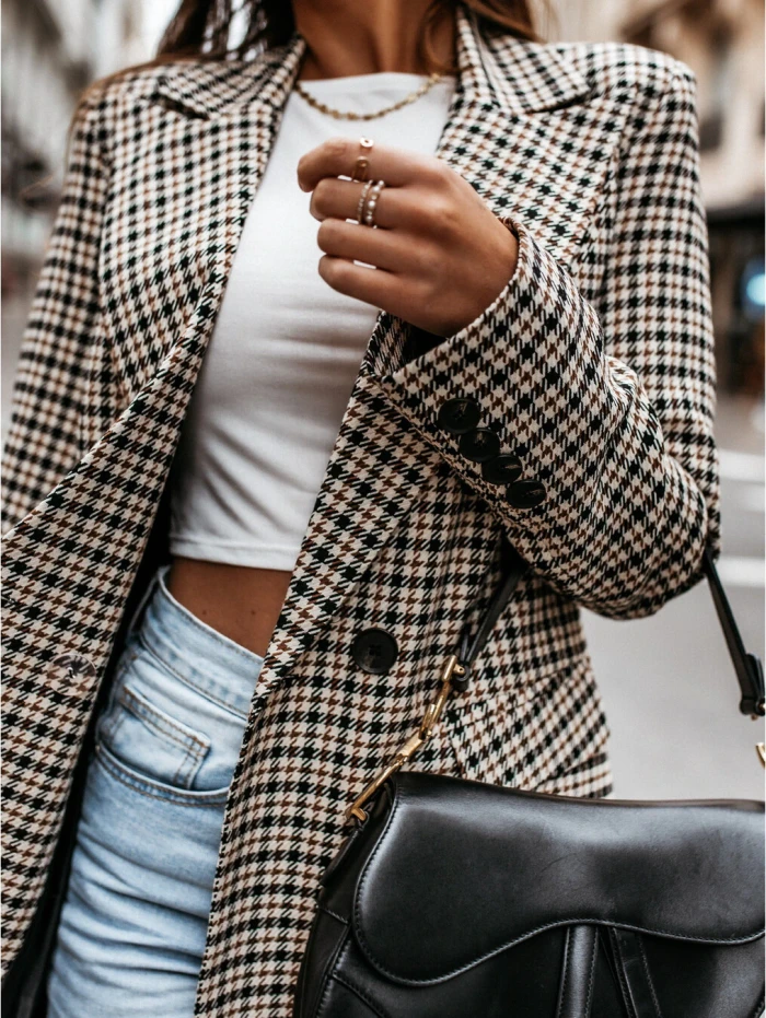 Plaid Blazer 2021 Women Spring-Autumn Vintage Tweed Suits Jackets Office Ladies Chic Slim Blazers Girls