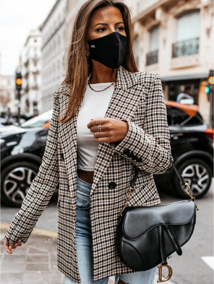 Plaid Blazer 2021 Women Spring-Autumn Vintage Tweed Suits Jackets Office Ladies Chic Slim Blazers Girls