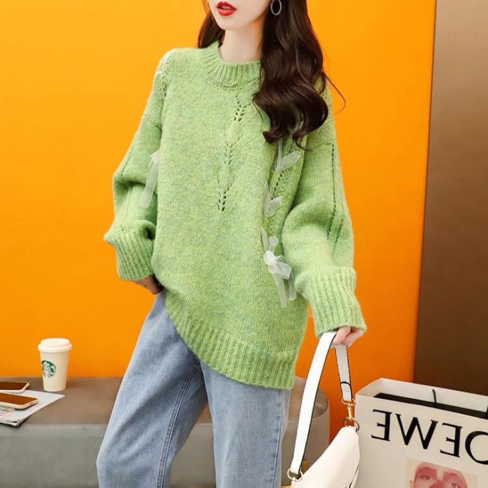 Loose Lazy Style Pullover Sweater Women'S Autumn And Winter 2021 New Korean Version Of The Age-Reducing Design Sense Wearing Knitted Top