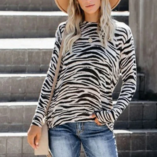 Autumn Women's T Shirt Sexy Leopard Printed Long Sleeve Stripe Tops Fashion Street Quality Casual Slim Ladies T Shirt