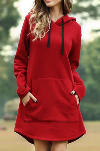 Spring Autumn Solid Women's Sweatshirt Dress 2020 Fashion Loose Hooded Pocket Drawstring Ladies Dress Vestidos Plus Size