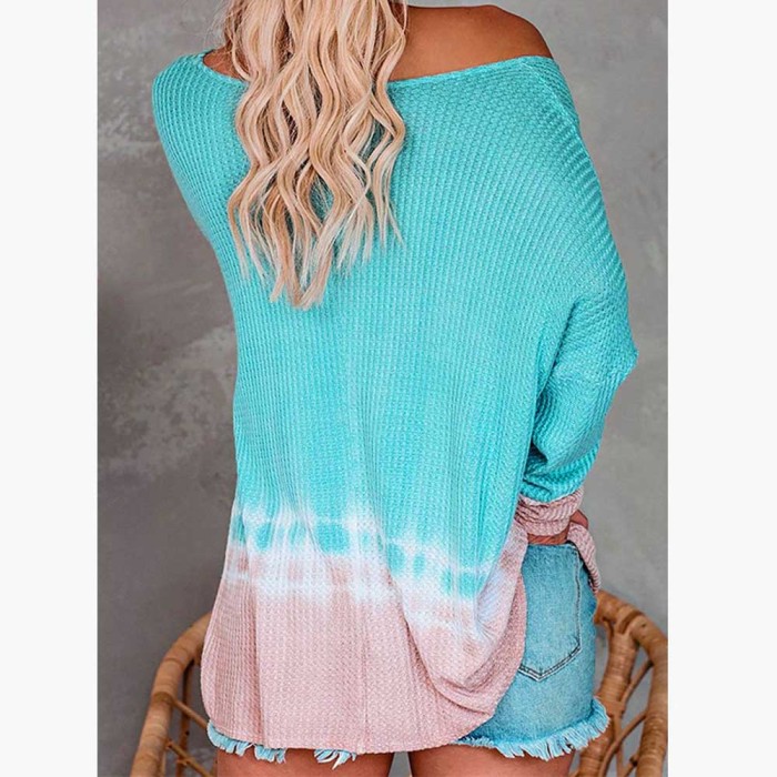 Sexy Slash Neck Tie Dye Printed Asymmetrical Knitted Sweater Tops Casual Loose Pullover Tops Oversized S-3XL WDC6034