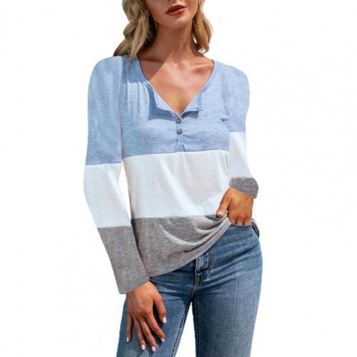 Women's top T-shirt stitching contrast color blusas pullover V-neck striped tops Autumn work casual T-shirt tops women 2021