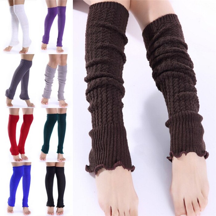 1 Pair Woman Leg Warmers Long Stockings Popular Hemp Flowers Knitting Step Foot Winter Warm Stocking Fashion