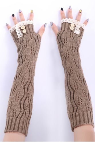 1pair Fashion Ladies Winter Arm Warmer Fingerless Gloves Lace Button Knitted Long Warm Gloves Mittens For Women  MU8669