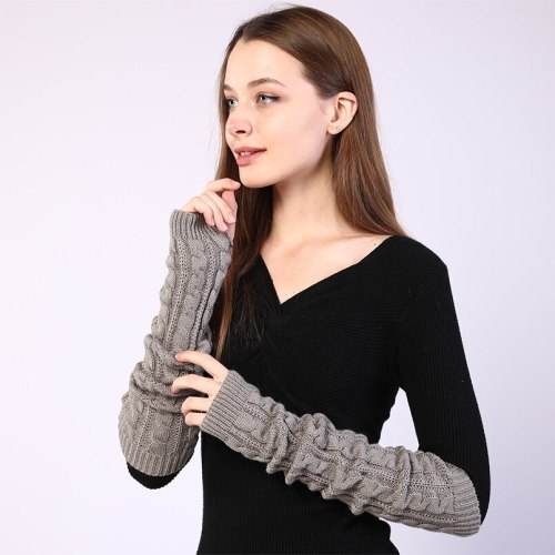 New Women Arm Warmers Winter Black Gray Lengthen Arm Gloves Knitting Sleeve for Women Twist Arm Warmers Gloves Winter Sleeve