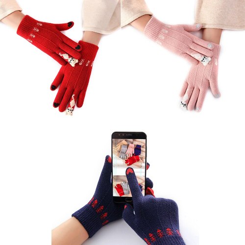 1pair Winter Touch Screen Gloves Women Men Stretch Knit Mittens Imitation Wool Full Finger Guantes Female Crochet Thicken