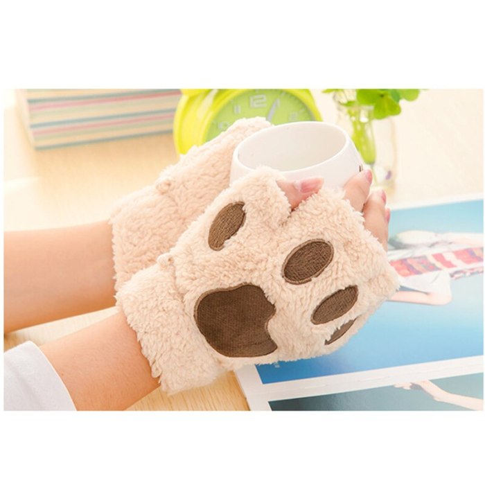 Ladies Warmth Fingerless Plush Glove Fluffy Bearr Claw / Cat Animal Paw Soft Warm Lovely Cute Women Half Finger Covered Gloves