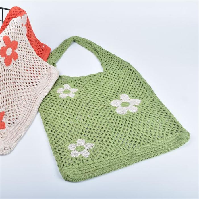 Flower Designer Simple Knitting Hollow Out Shoulder Bag