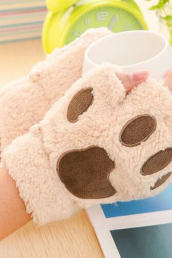 Ladies Warmth Fingerless Plush Glove Fluffy Bearr Claw / Cat Animal Paw Soft Warm Lovely Cute Women Half Finger Covered Gloves