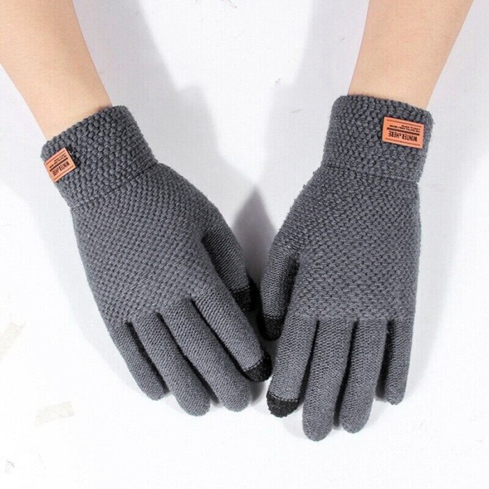Autumn Winter Full Finger Warm Mittens Fashion Solid Color Touch Screen Wrist Gloves Unisex Wool Knitted Outdoor Riding Gloves
