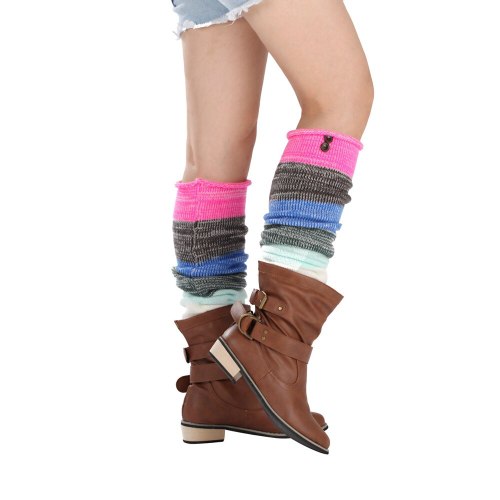 1 Pair Women Autumn Winter Warm Leg Warmers Cable Knit Knitted Crochet Colorful Ladies High Long Warm Knee Socks For Thigh Boots