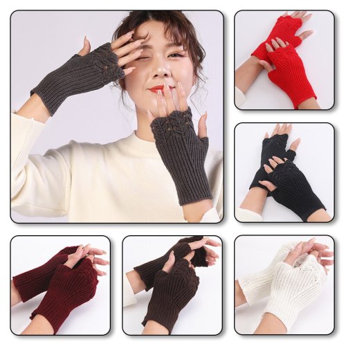 Woman Fingerless Gloves Winter Autumn Warm Soft Knitted Mittens Fashion Wrist Arm Hand Half Finger Glove