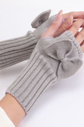 Women Winter Knit Fingerless Gloves Cute Bowknot Thumb Hole Mittens Arm Warmers XX9D