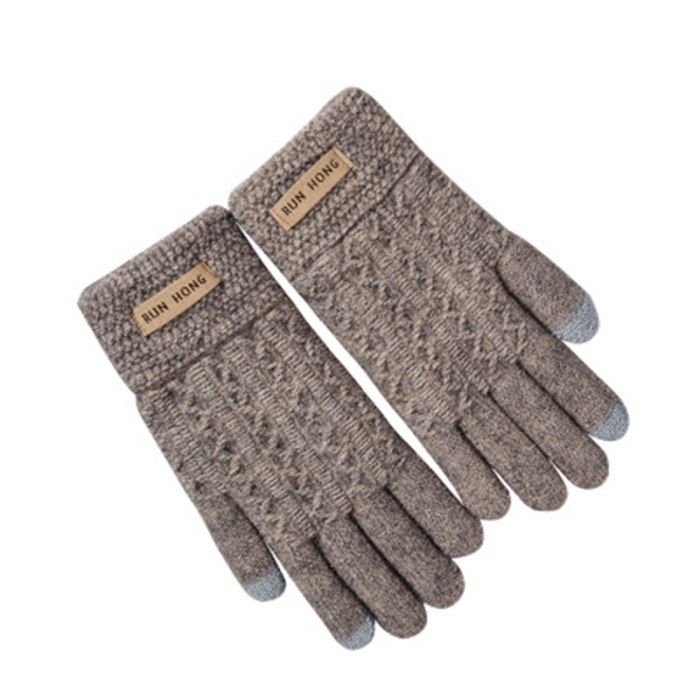 Unisex Winter Wool Knit Double Layer Thicken Elastic Nonslip Cycling Mittens Men Touch Screen Warm Full Finger Driving Glove H96