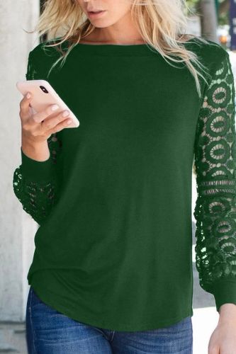Women Casual Lace Patchwork O Neck Tops