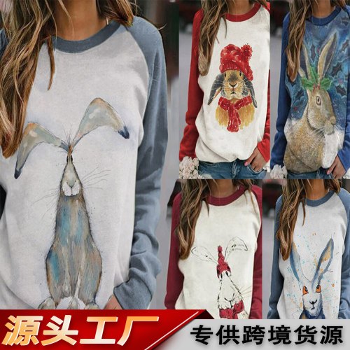 Summer T Shirt Women Supply New Hot Style Rabbit Print Dress T-shirt 2021 Harajuku Tshirt CFF946