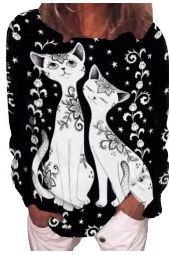 Plus Size T-Shirts Women Long Sleeve 3D Animal Cat Printed O-Neck Tops Tee T-Shirt Cute Elegant Pullover Shirts mujer camisetas