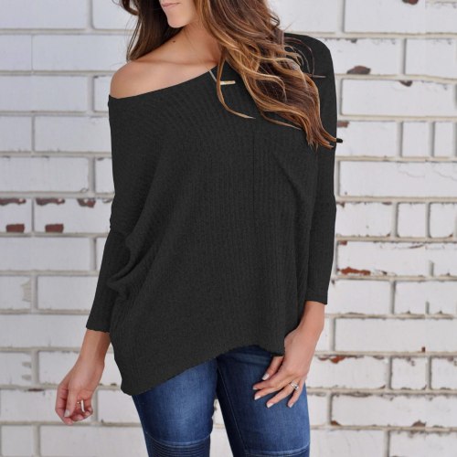 Women Blouse Autumn Casual One Shoulder Sexy Solid Vintage Long-Sleeved Elegant Strip Top Tunic Plus Size