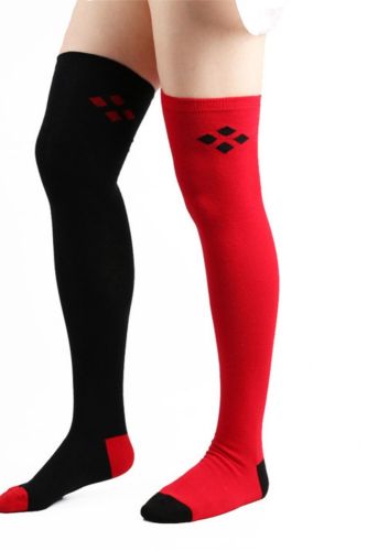 Fashion Comic Over The Knee High Socks Girl Cotton Black And Red   Woman Clothing Stockings Halloween Cosplay Novelty Long Socks