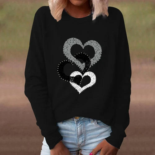 Women's Heart Love Print Loose Long Casual Sweatshirts